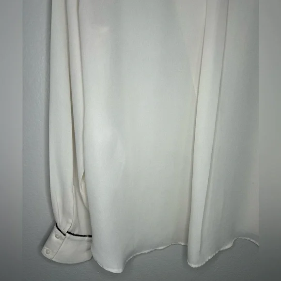 ZARA silky Ivory blouse w/ animal-print piping trim size S - Picture 9 of 14